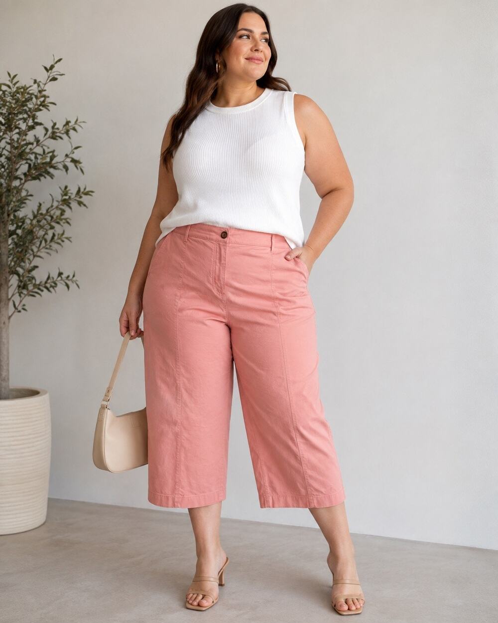 Boden Pink Cotton Blend Wide Leg Cropped Women’s Pants Size 16 Barbie Balletcore